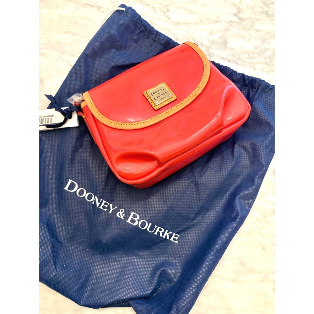 Dooney & Bourke Patent Leather Flap Pleated Crossbody Bubble Gum Orange Pink NWT